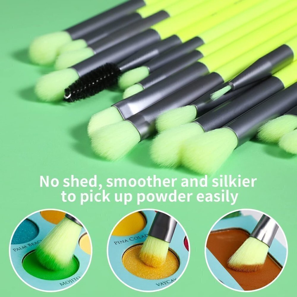 Docolor Eyeshadow Brush Set 15Pcs Green Eye Makeup Synthetic Brushes With  Case - Picture 3 of 12